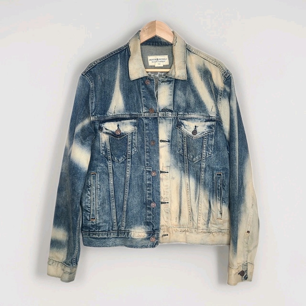 Ralph Lauren Denim Supply Distressed Eagle‎ USA Trucker Jean Jacket Large